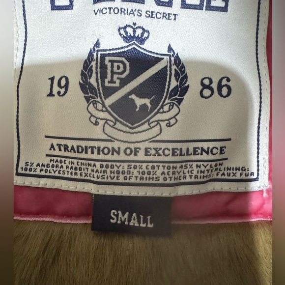 Pink Victoria's Secret Pink Striped cableknit Cardigan Faux Fur Hood Small logo - Picture 10 of 10